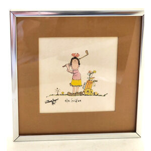 Picture-"The Golfer"-William Eagan-Vintage-Art Print-Framed-Woman Golfer